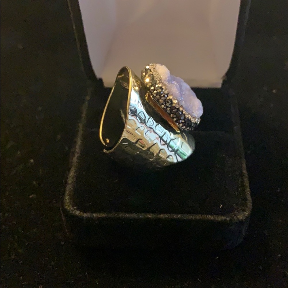 Lavender Druzy Agate Geode Rhinestone Ring - Picture 4 of 4